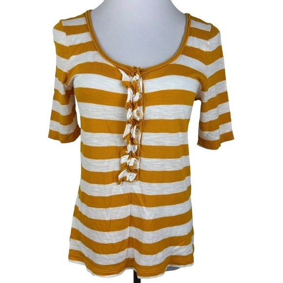 Old Navy Petite Striped Half Sleeve Ruffle Front Blouse Women's Junior Large - Picture 1 of 8